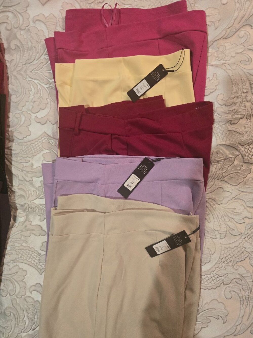 Fashion Nova Dress Pants Bundle- 5: Oatmeal, Lavender, Burgundy, Yellow, Rose